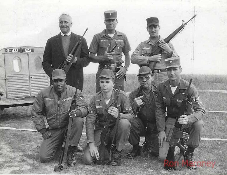 Shooting Team Airforce  copy 3.jpg -  Rifle Pistol team front row left: Airman Bennett, Airman Halford,  Airman Albert, Airman Hamelback row left: Bill Piwowarek, Lt Coles, Airman Maroney