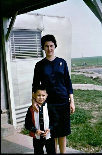 Apr 1963  Rick and Pat at their trailer on Dreux Air Force Base.jpg