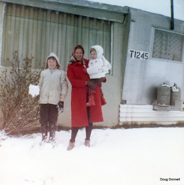 Trailer-Winter61.jpg - In Front of Permanent Trailer, Winter 61.62 (dme and mom holding sister Susie