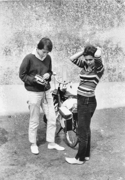 French Gals from Paris Arlette left and Caroline right in Senonches 1960 .JPG