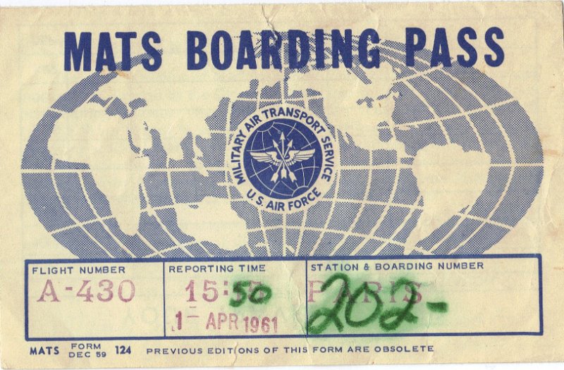 Mats Boarding Pass C-118A Paris 1961.JPG