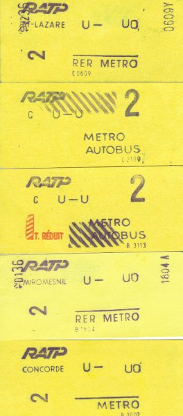 Metro Tickets Used in Paris France 1987 .JPG