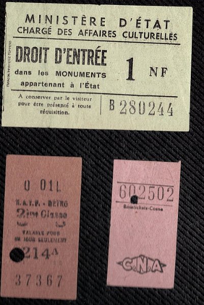 Monument Right to Enter and Subway Tickets Paris 1960.JPG