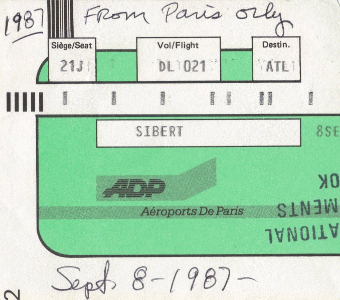 Sibert Ticket to Alanta Ga from Paris France Sept 1987 .JPG