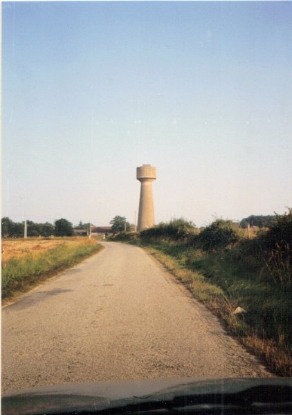 Thru Windshield Shot of Senonches Water Tower Aug 1987.JPG