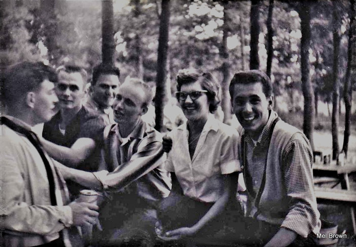 image(2).jpg - !272 AACS picnic somewhere near the Gun Club.  left to right Ed Becker,Mel Brown, Jim Peavy, ? Harris, unknown lady, Jim Farkas