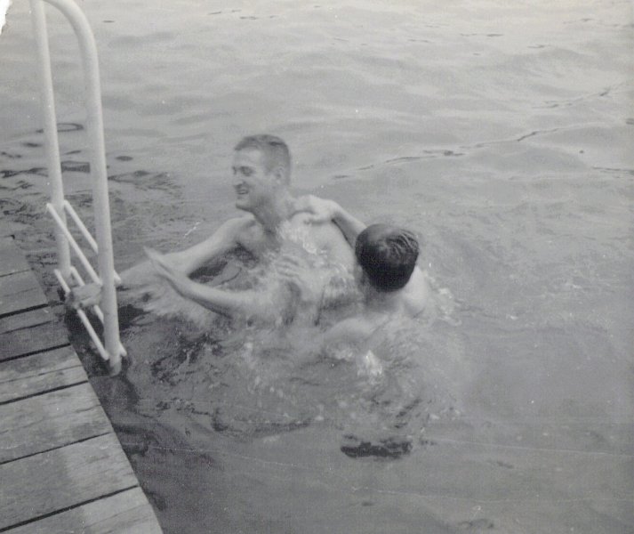 A2C Sibert gets dunked at swim lake near Dreux AB 1960.JPG