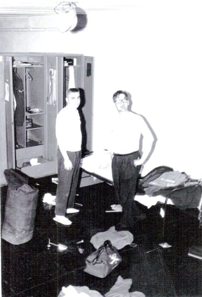 Airmen in my bay packing to leave Dreux AB Jim Myers on right March 1961.JPG